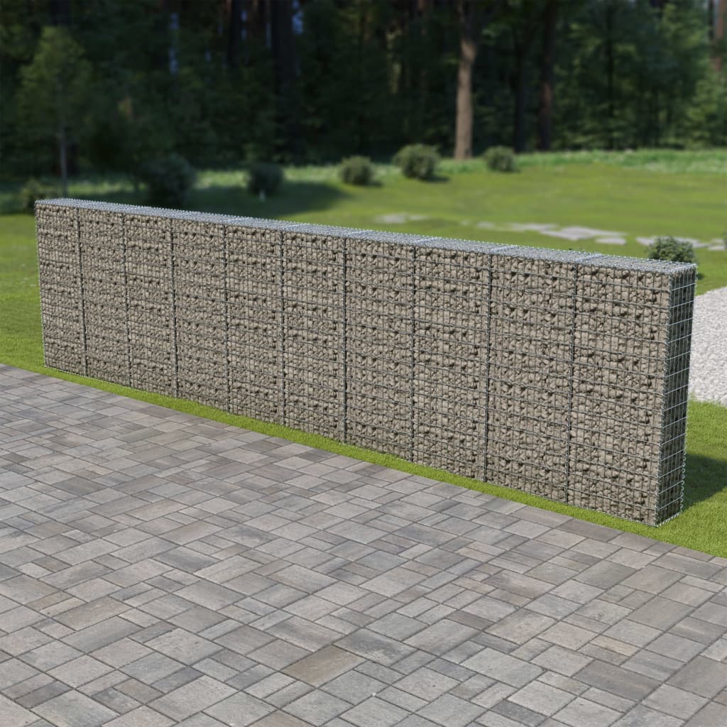 vidaXL جدار جابيون مع أغطية فولاذ مجلفن 600×30×150 سم