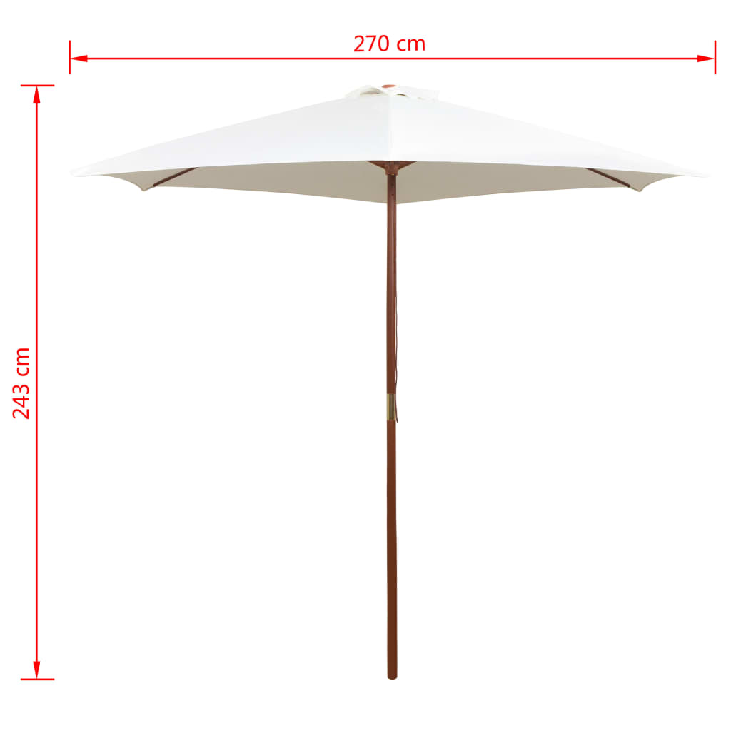 vidaXL مظلة 270×270 سم عمود خشبي أبيض كريمي