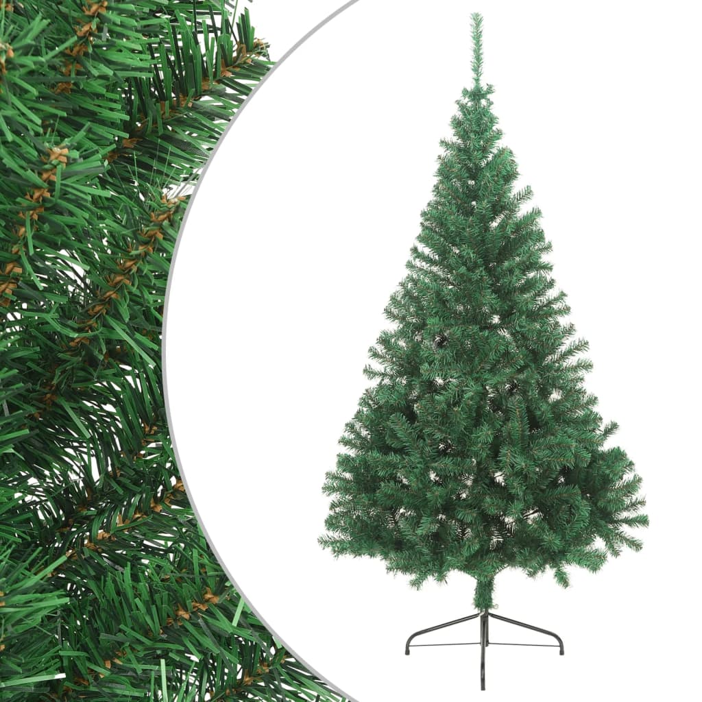 vidaXL نصف شجرة كريسماس صناعية مع حامل أخضر 210 سم PVC