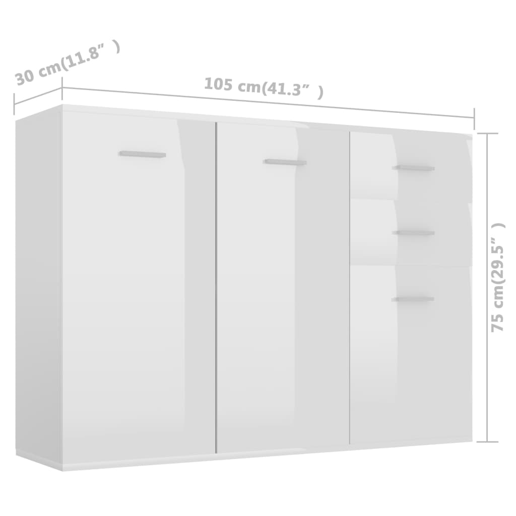 vidaXL خزانة جانبية أبيض لامع 105×30×75 سم خشب حبيبي (أمريكا/أستراليا فقط)