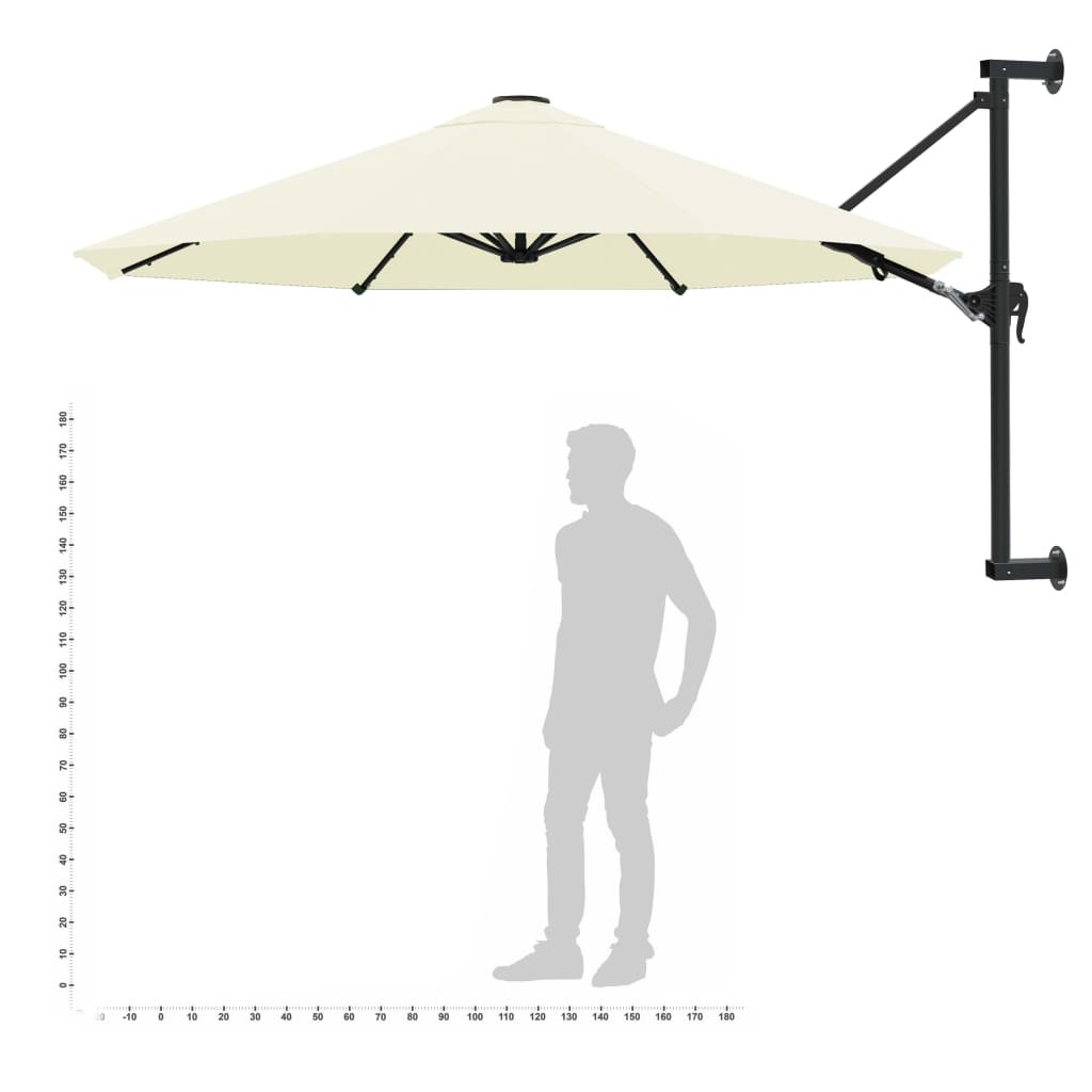 vidaXL مظلة شمسية مثبتة على الجدار مع عمود معدني 300 سم رملي