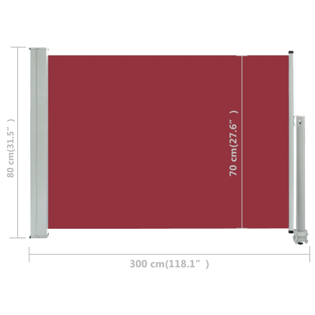 vidaXL مظلة فناء جانبية قابلة للسحب 80×300 سم أحمر