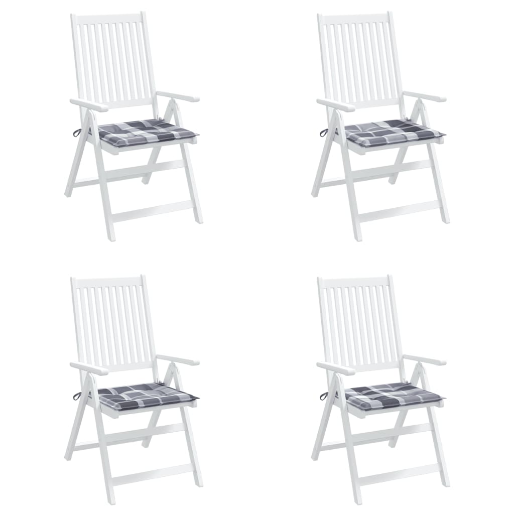 vidaXL وسائد كرسي حديقة 4 ق نمط كاروهات رمادي 50×50×3 سم قماش