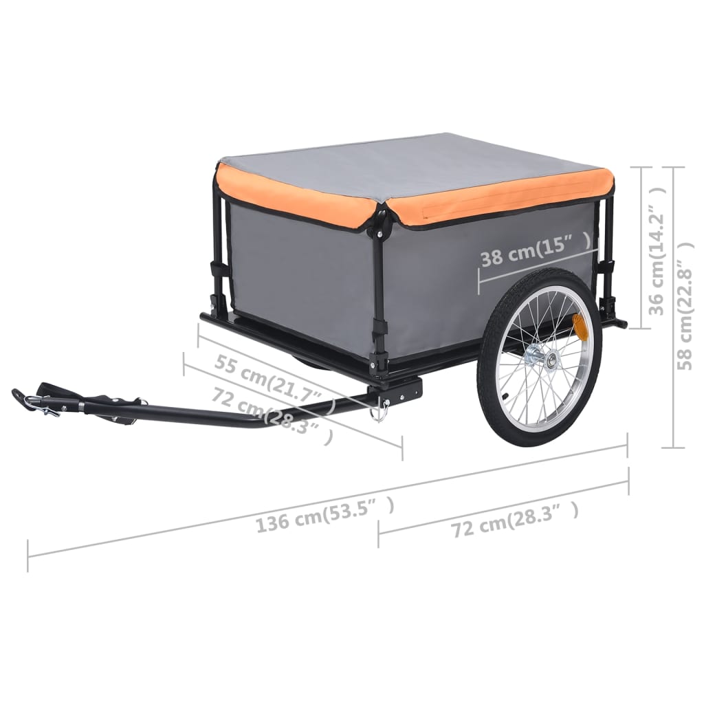 vidaXL عربة دراجة رمادي وبرتقالي 65 كجم