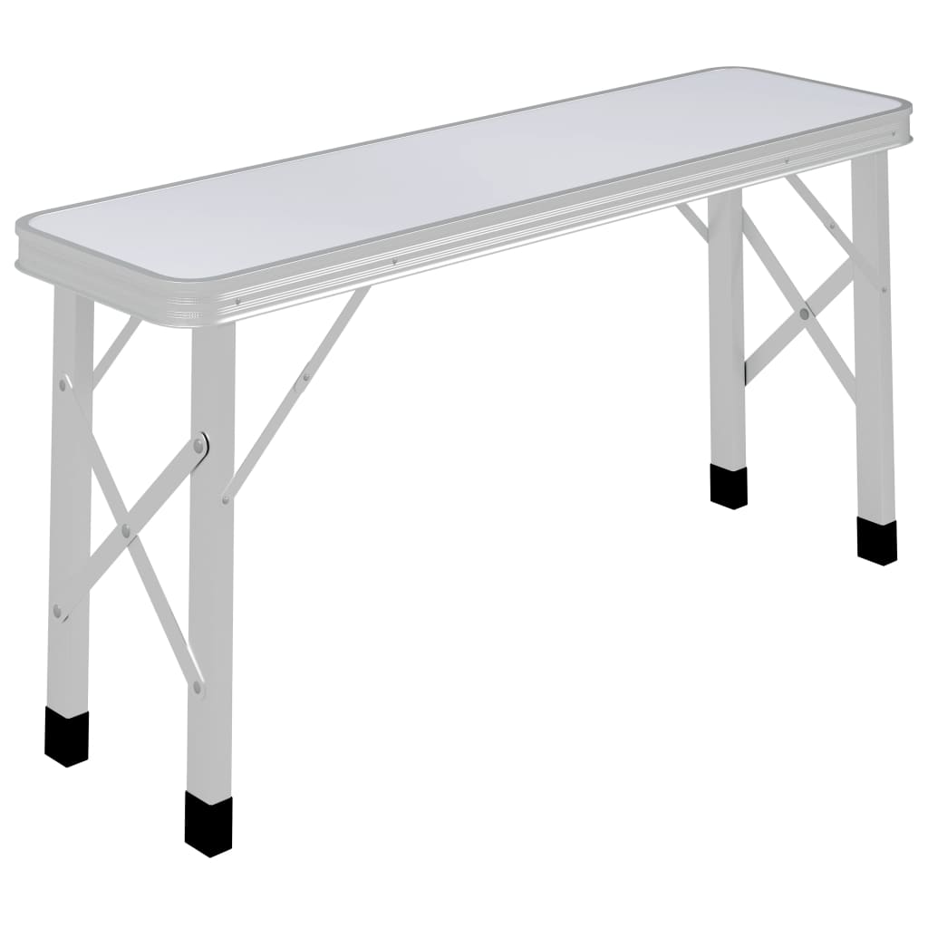 vidaXL طاولة تخييم قابلة للطي مع 2 بنش ألومنيوم أبيض