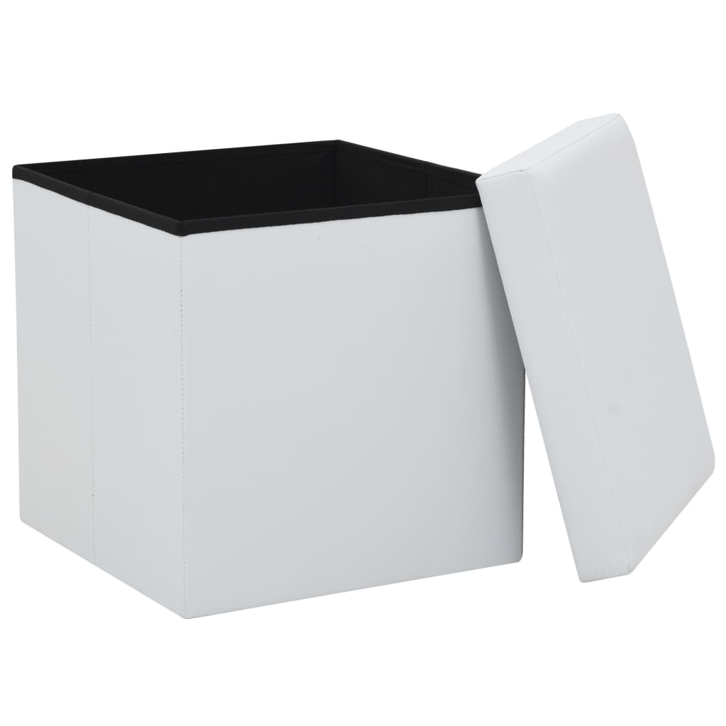 vidaXL مقعد تخزين قابل للطي أبيض جلد صناعي