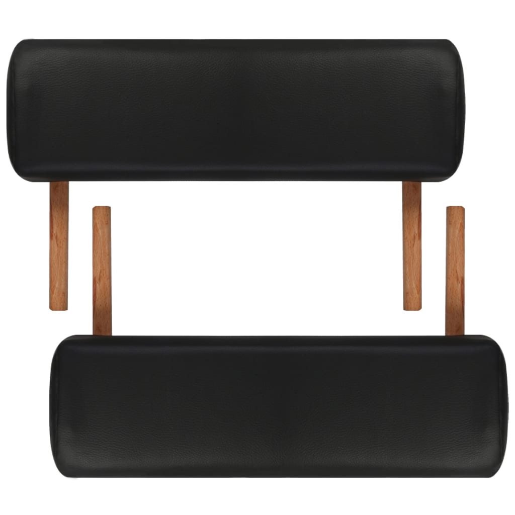 vidaXL طاولة مساج سوداء قابلة للطي 2 أقسام بإطار خشبي
