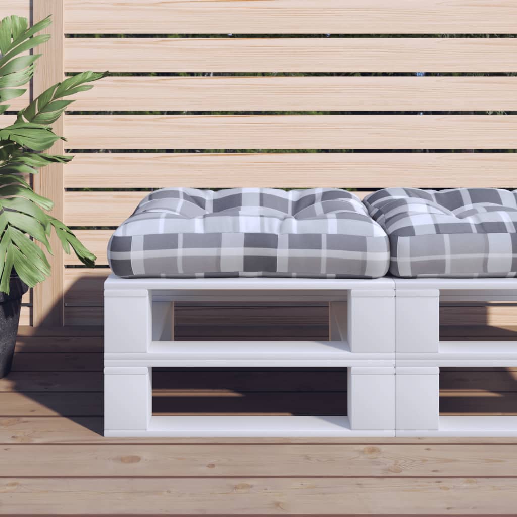 vidaXL وسادة أريكة طبلية نمط كاروهات رمادي 50×50×10 سم