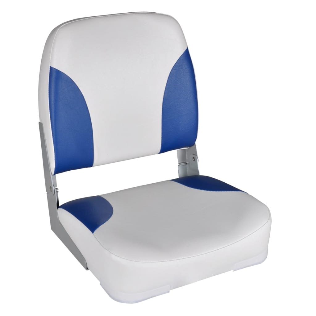 vidaXL مقاعد قارب 2ق مسند ظهر قابل للطي مع وسادة أزرق وأبيض 41×36×48سم