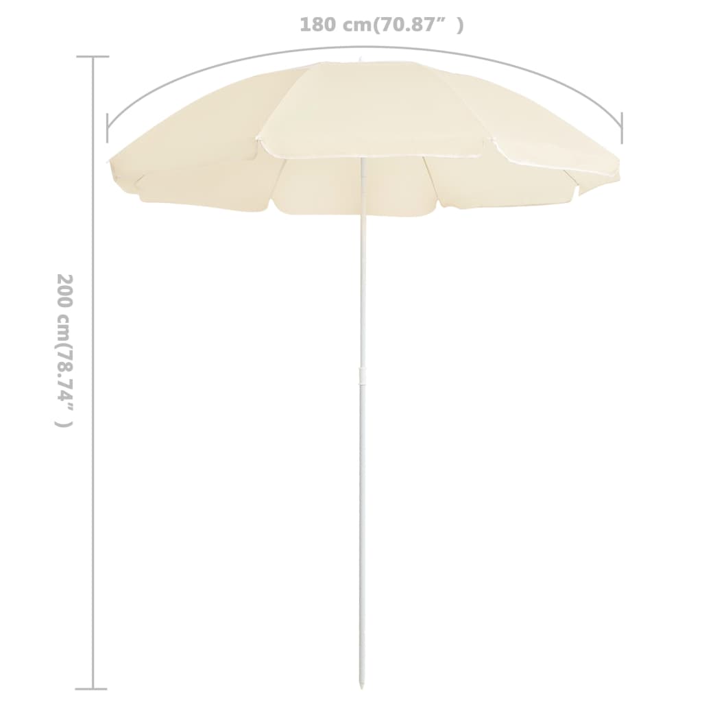 vidaXL مظلة شمسية خارجية مع عمود فولاذي رملي 180 سم