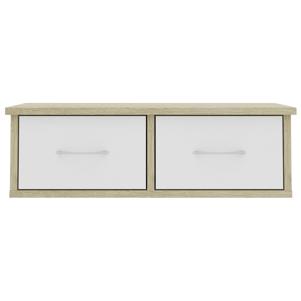 vidaXL رف مع درج جداري أبيض وسونوما اوك 60×26×18.5 سم خشب مضغوط