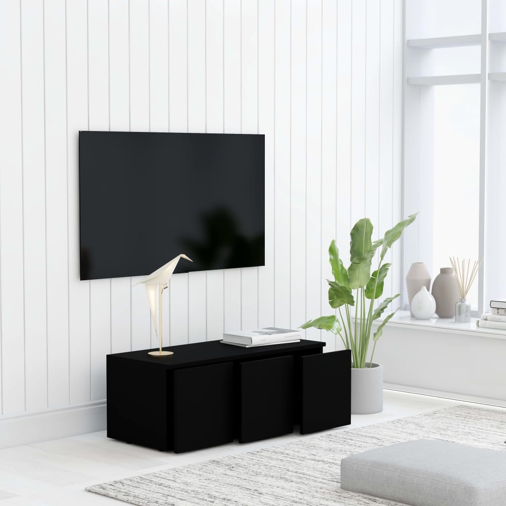vidaXL تلفزيون خزانة أسود 80×34×30 سم لوح خشب مضغوط