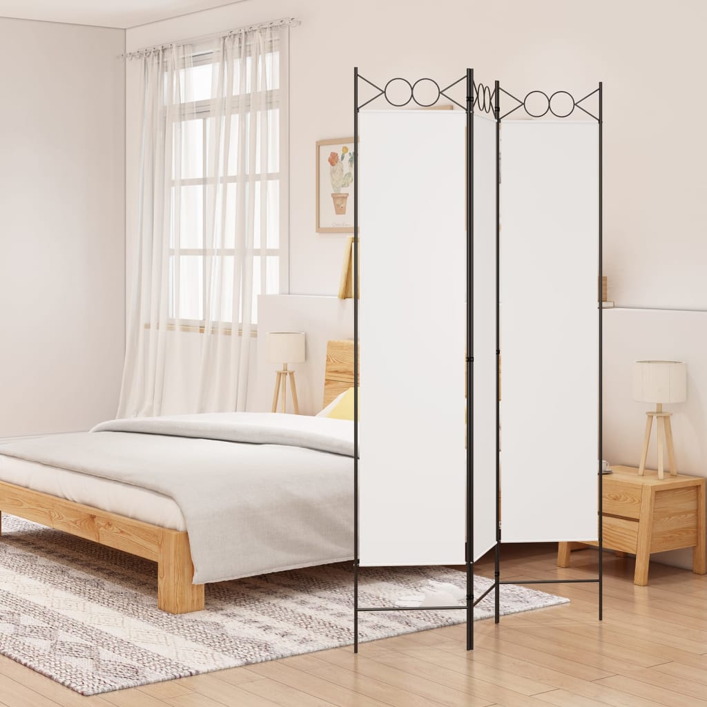 vidaXL مقسم غرفة 3-ألواح أبيض 120×200 سم قماش