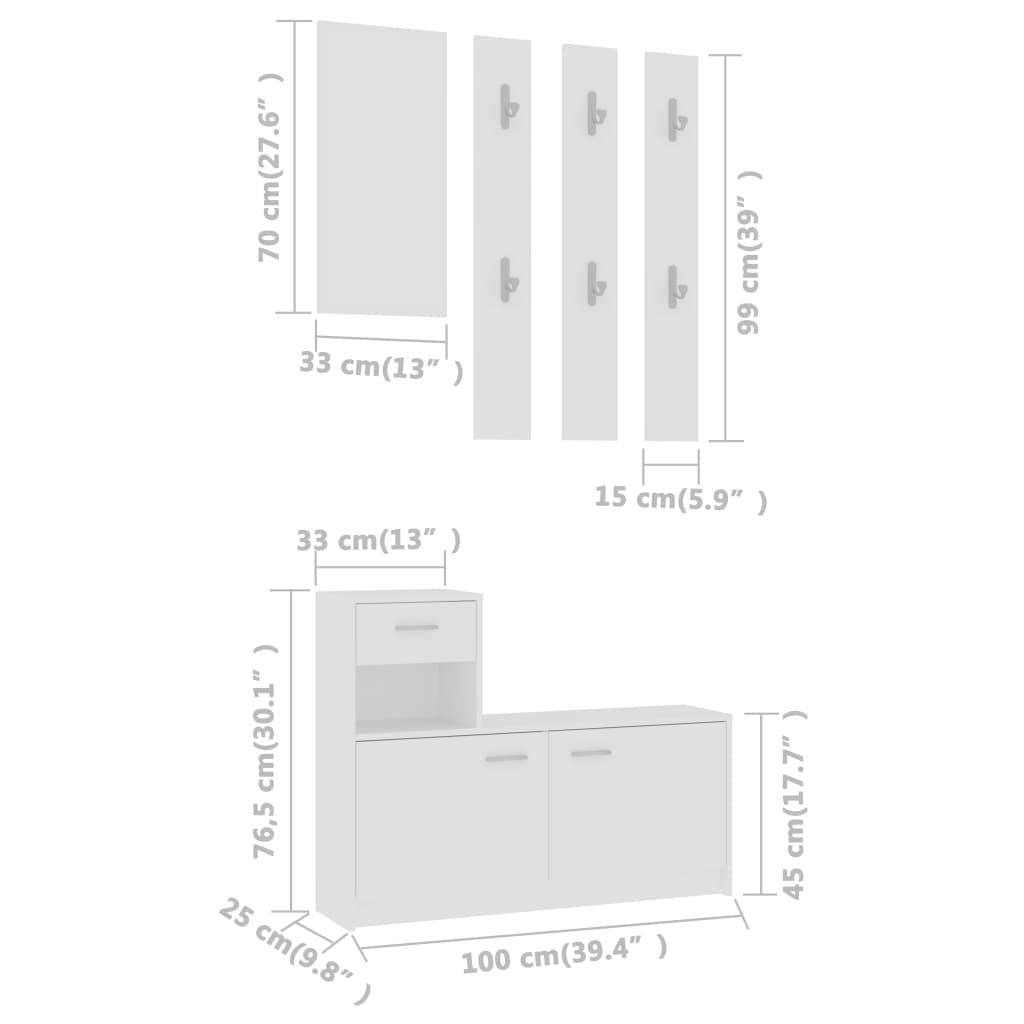 vidaXL وحدة خزانة مدخل أبيض 100×25×76.5 سم خشب صناعي