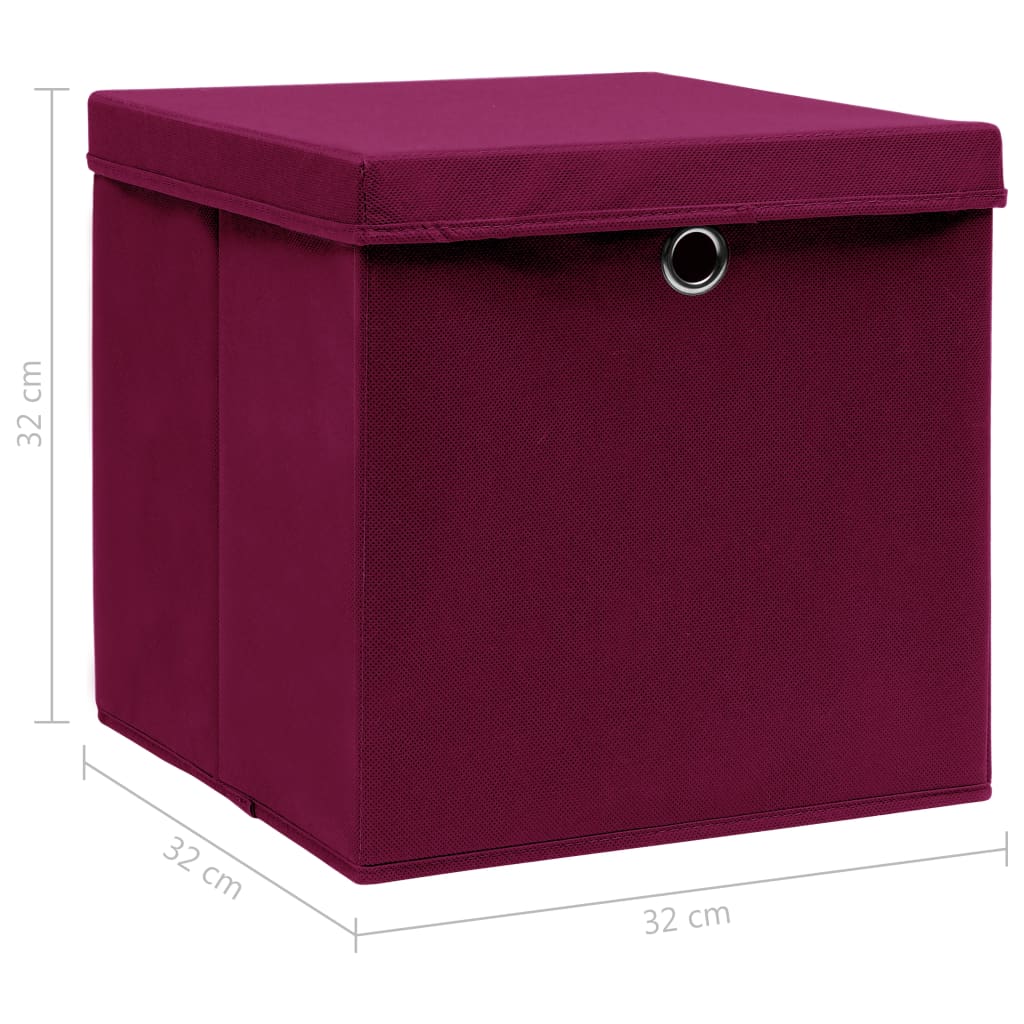 vidaXL صناديق تخزين ذات أغطية 4 ق أحمر داكن 32×32×32 سم قماش