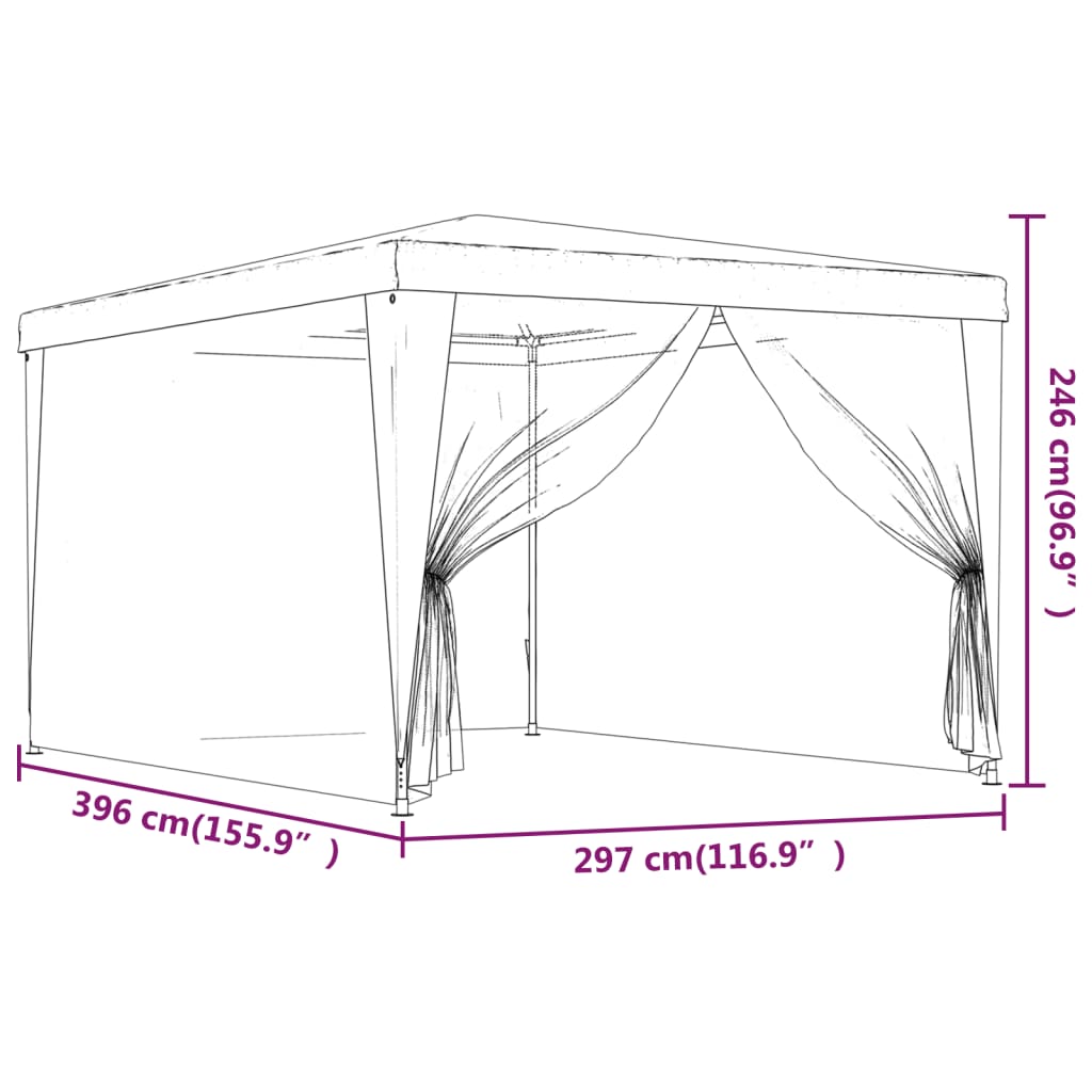 vidaXL خيمة حفلات ذات 4 جدران جانبية شبكية أنثراسيت 3×4 م HDPE