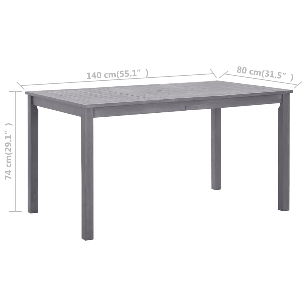 vidaXL طاولة حديقة رمادي باهت 140×80×74 سم خشب أكاسيا صلب