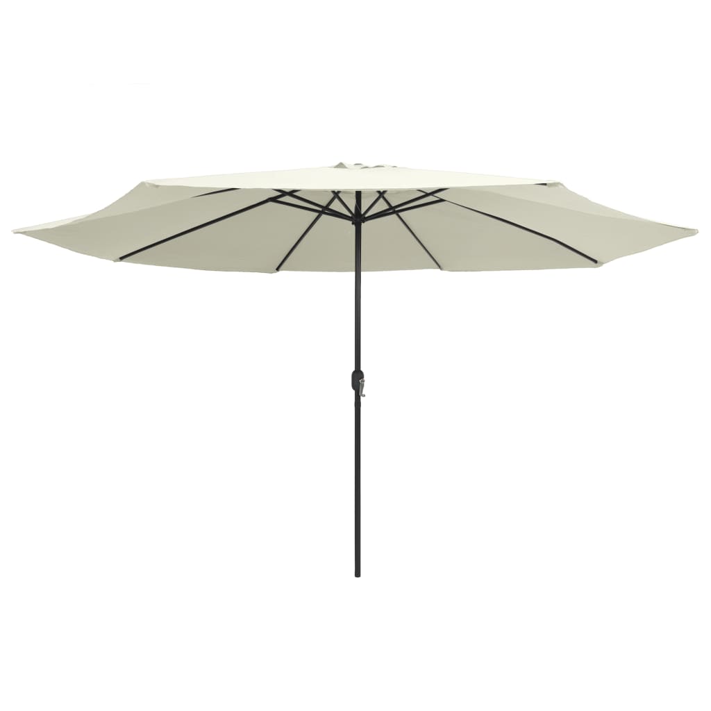 vidaXL مظلة خارجية مع عمود معدني 390 سم أبيض رملي