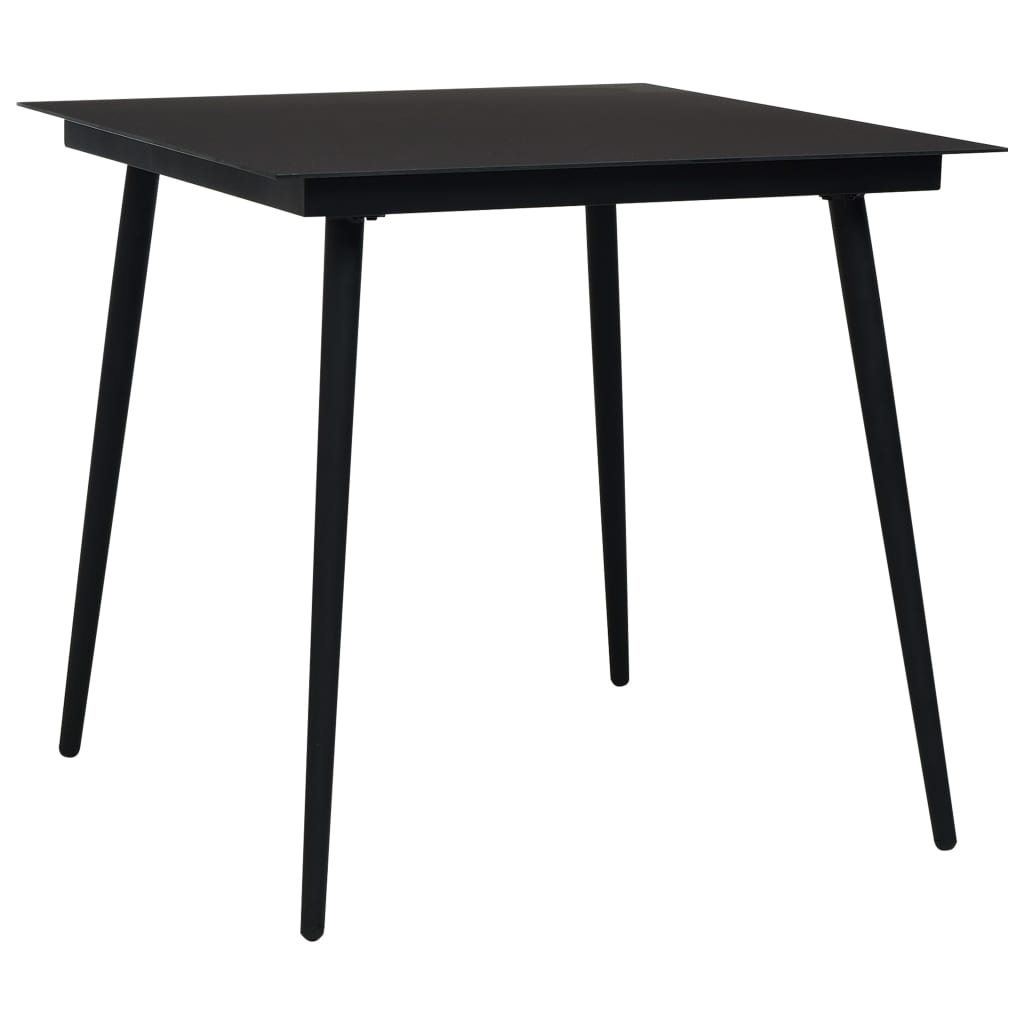 vidaXL طاولة سفرة حديقة لون أسود 80×80×74 سم فولاذ وزجاج