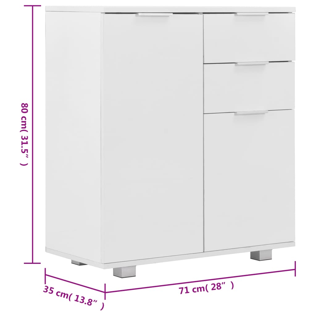 خزانة جانبية vidaXL لون أبيض لامع جداً 71×35×80 سم خشب صناعي
