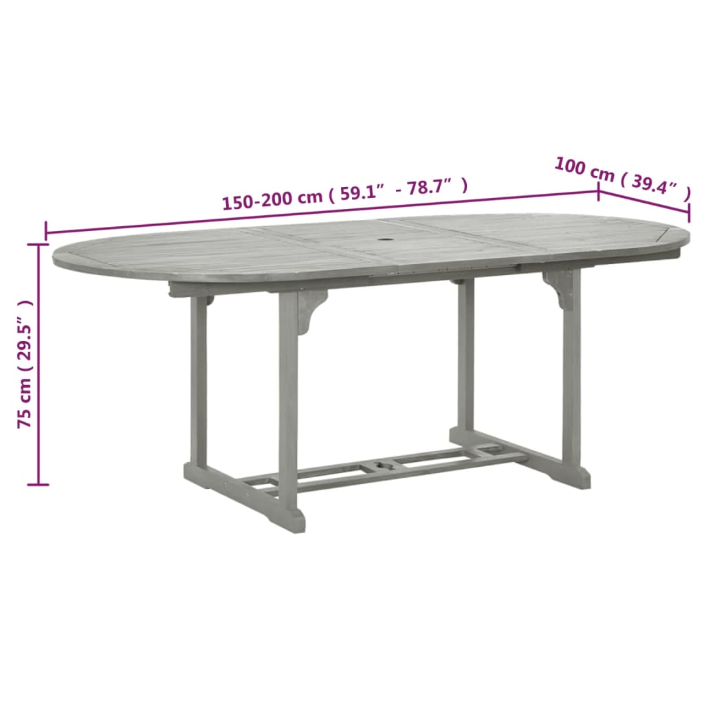 vidaXL طاولة حديقة رمادي 200×100×75 سم خشب أكاسيا صلب صلب
