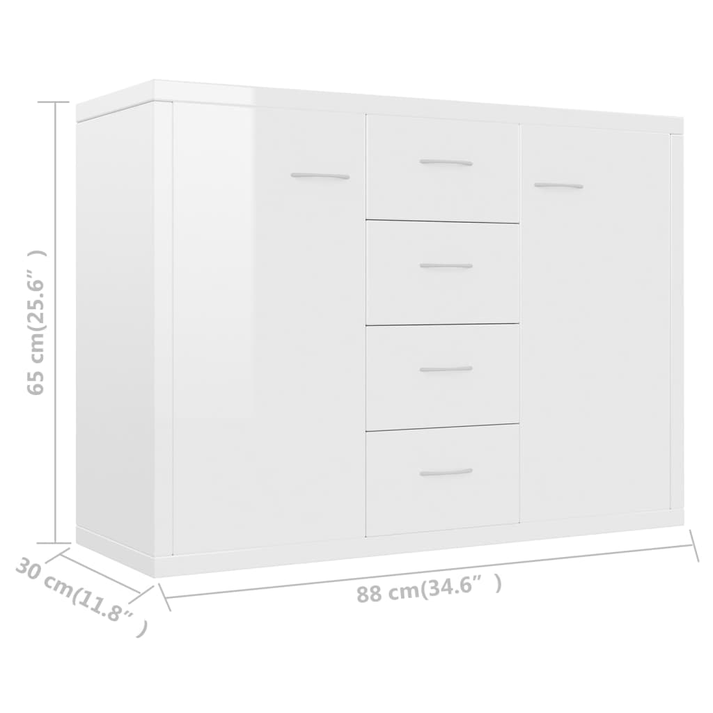 vidaXL خزانة جانبية أبيض لامع 88×30×65 سم خشب حبيبي (الولايات المتحدة/أستراليا فقط)