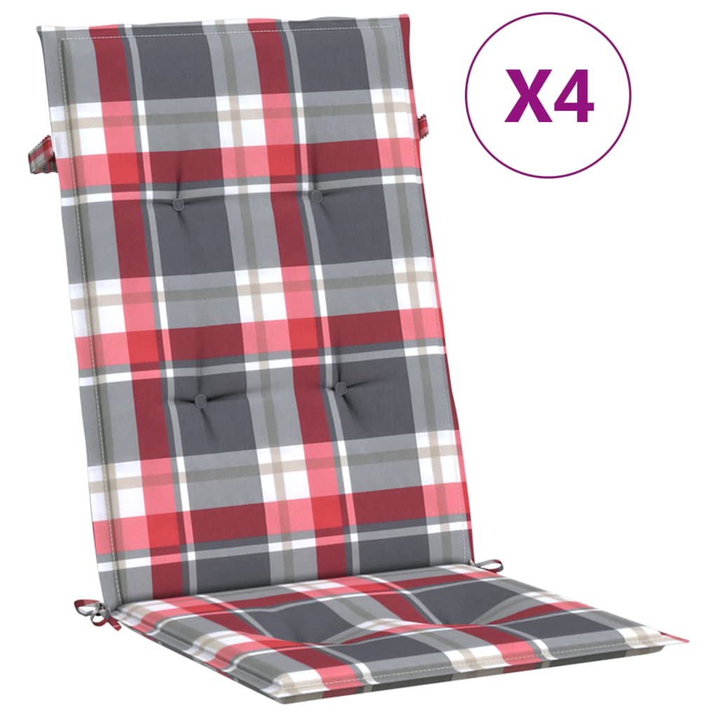 vidaXL وسائد كرسي حديقة 4 ق نمط كاروهات أحمر 120×50×3 سم