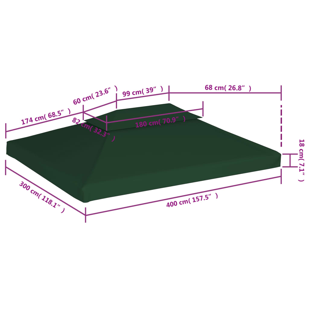 vidaXL غطاء بديل لكشك الحديقة 310 جم/م² أخضر 3×3 متر