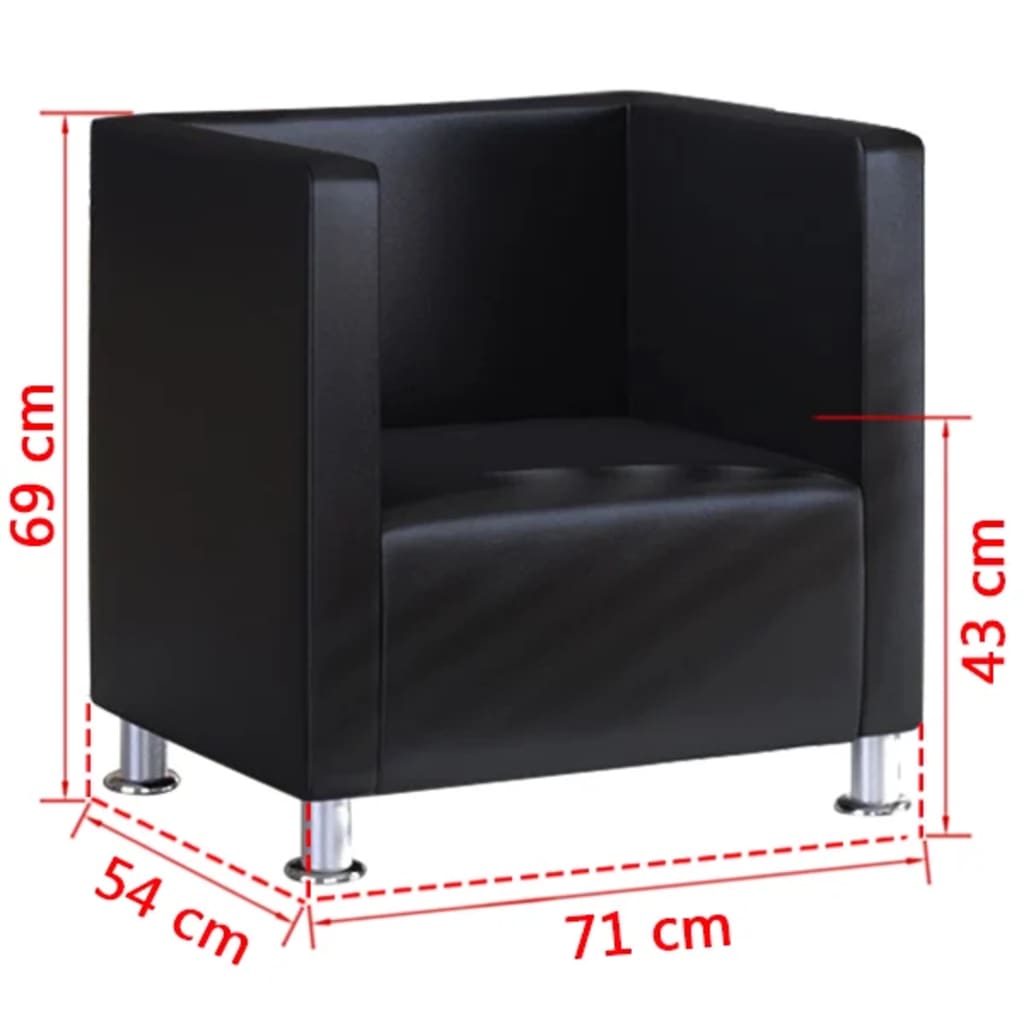 vidaXL كرسي بذراعين مكعب الشكل جلد صناعي أسود