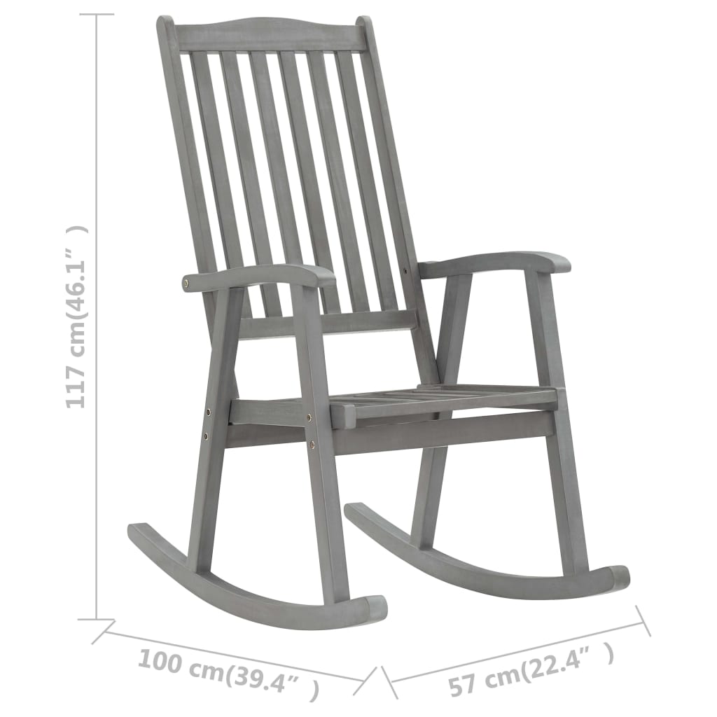 vidaXL كرسي هزاز مع وسائد رمادية خشب أكاسيا صلب (311845+43179)