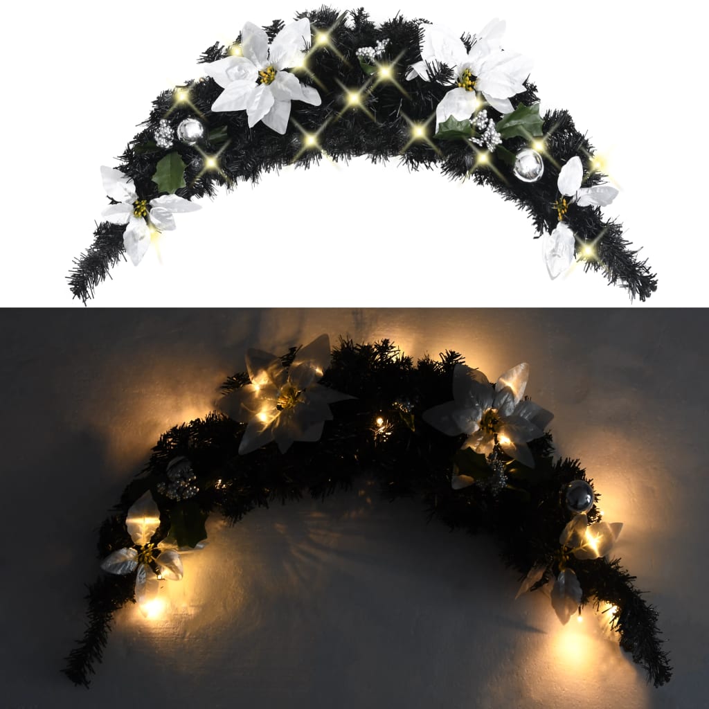 vidaXL قوس كريسماس مع مصابيح LED أسود 90 سم PVC