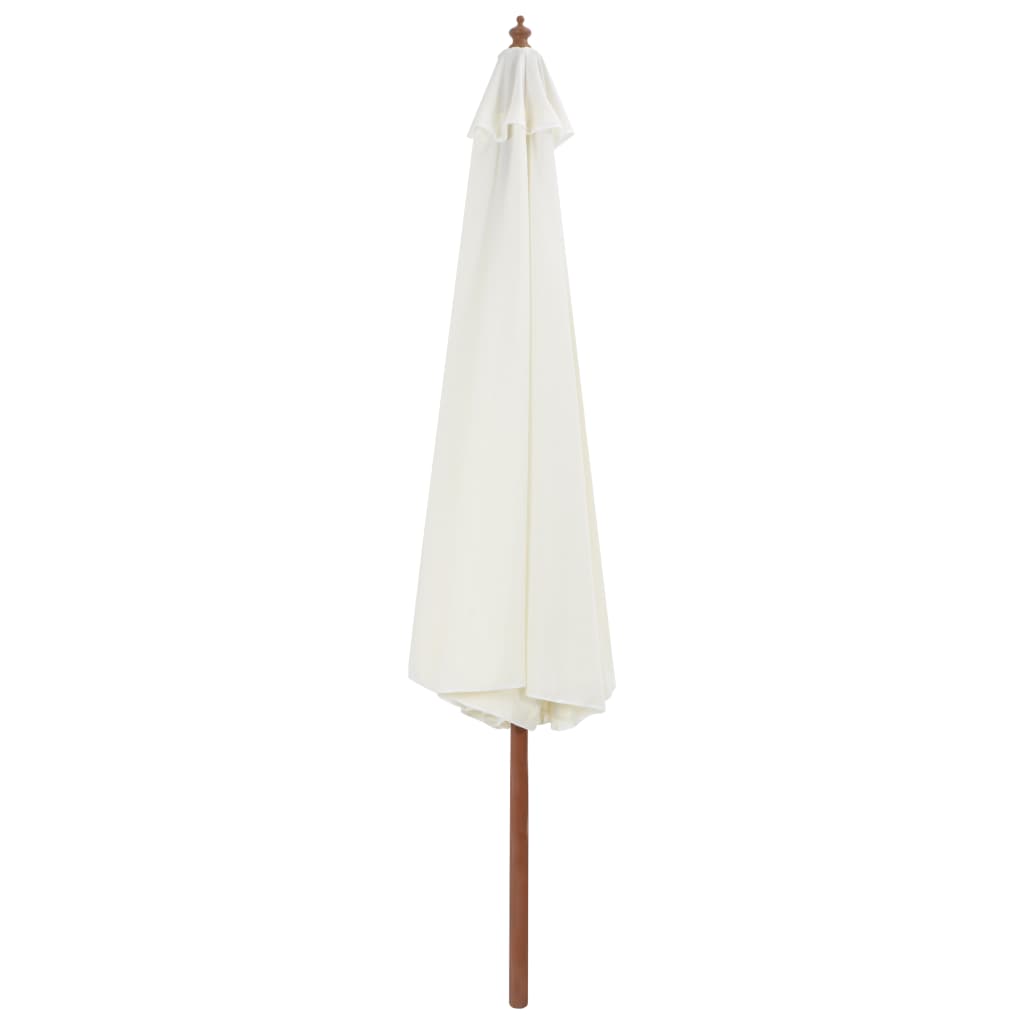 vidaXL مظلة خارجية مع عمود خشبي 350 سم أبيض رملي