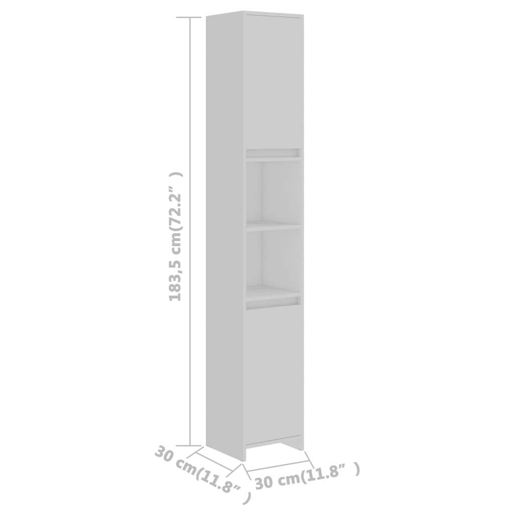 vidaXL خزانة حمام أبيض 30×30×183.5 سم خشب حبيبي