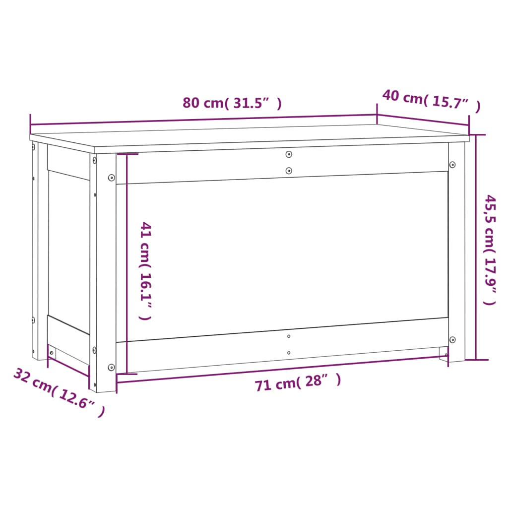 vidaXL صندوق تخزين لون أبيض 45,5x40x80 سم خشب صنوبر صلب