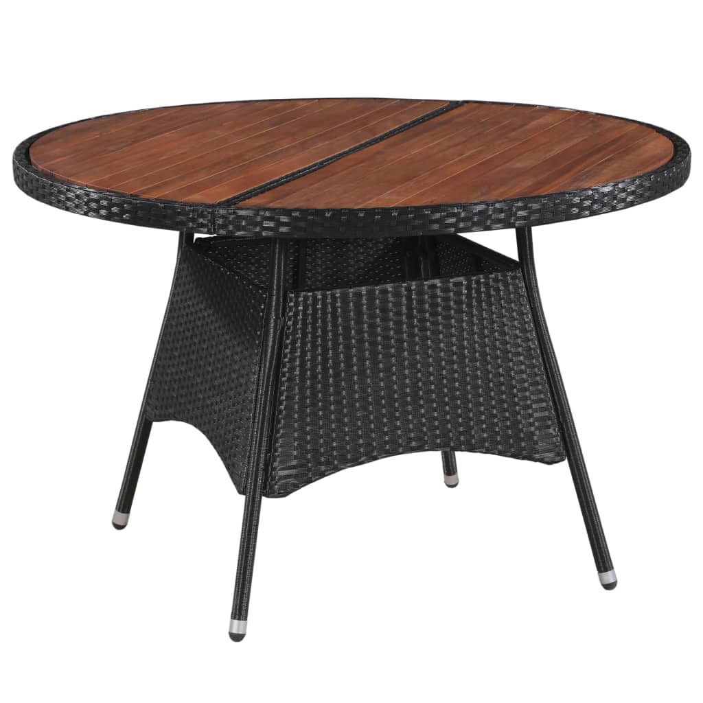 vidaXL طاولة حديقة 115×74 سم بولي روطان وخشب أكاسيا صلب