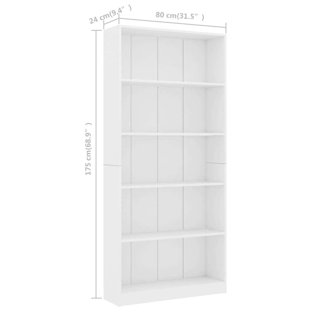 vidaXL خزانة كتب 5 طبقات أبيض 80×24×175 سم خشب حبيبي