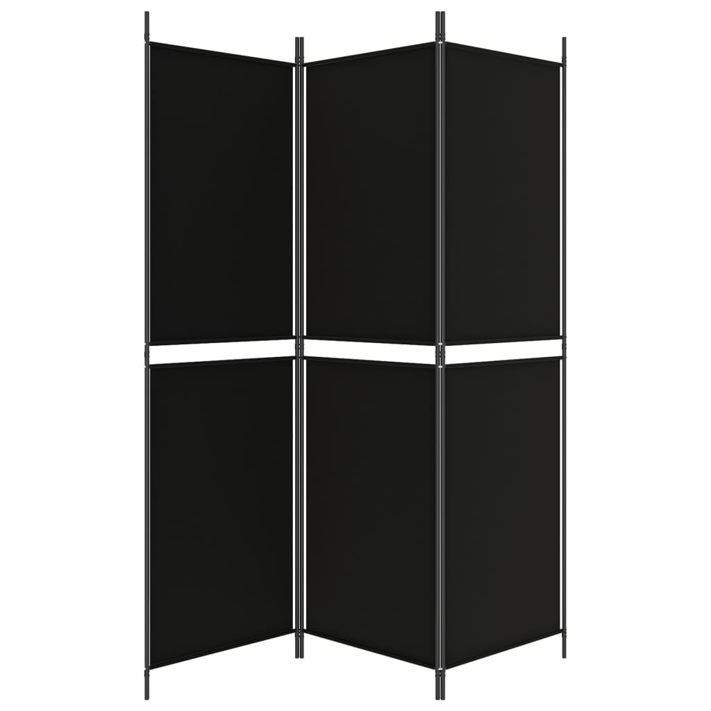 vidaXL مقسم غرفة 3-ألواح أسود 150×180 سم قماش