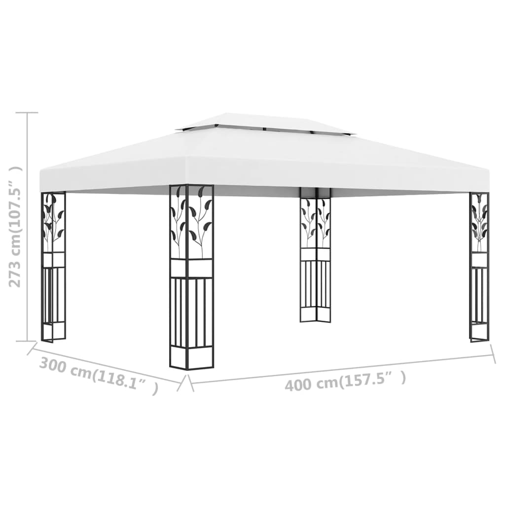 vidaXL جازيبو بسقف مزدوج 3×4 م أبيض