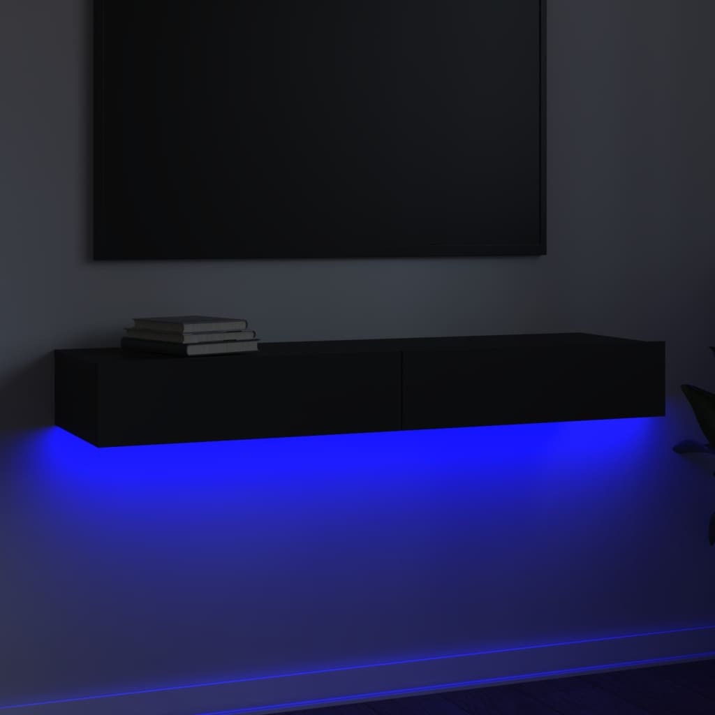 vidaXL خزانة تلفزيون مع أضواء ليد أسود 120×35×15.5 سم