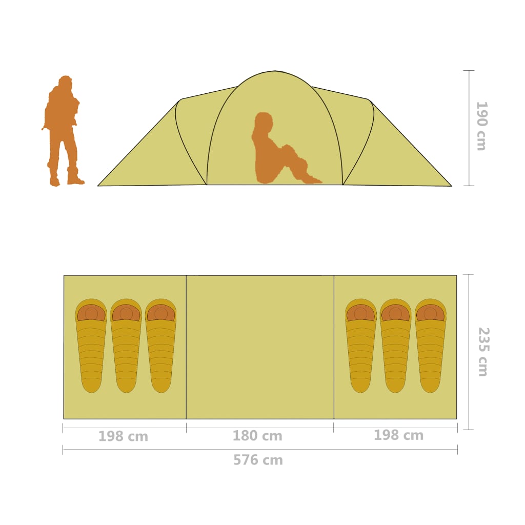 vidaXL خيمة تخييم تتسع لـ 6 أشخاص رمادي وبرتقالي
