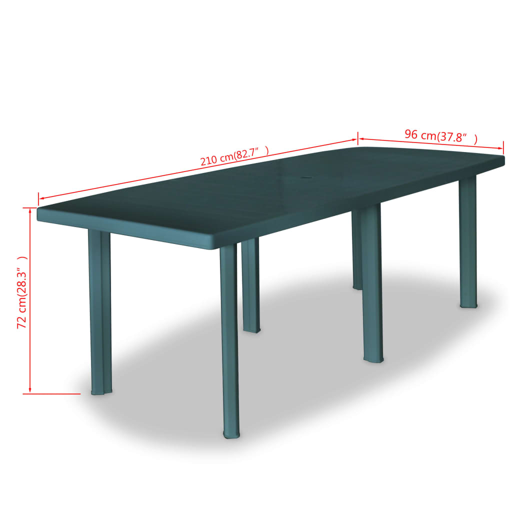 vidaXL طاولة حديقة أخضر 210×96×72 سم بلاستيك