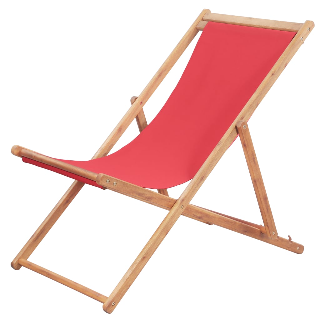 vidaXL كرسي شاطئ قابل للطي قماش مع إطار خشبي أحمر