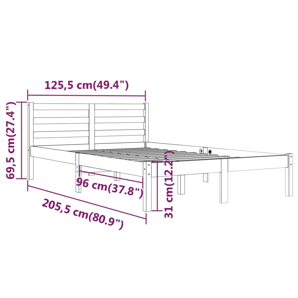 vidaXL إطار سرير خشب صنوبر صلب 120×200 سم أسود