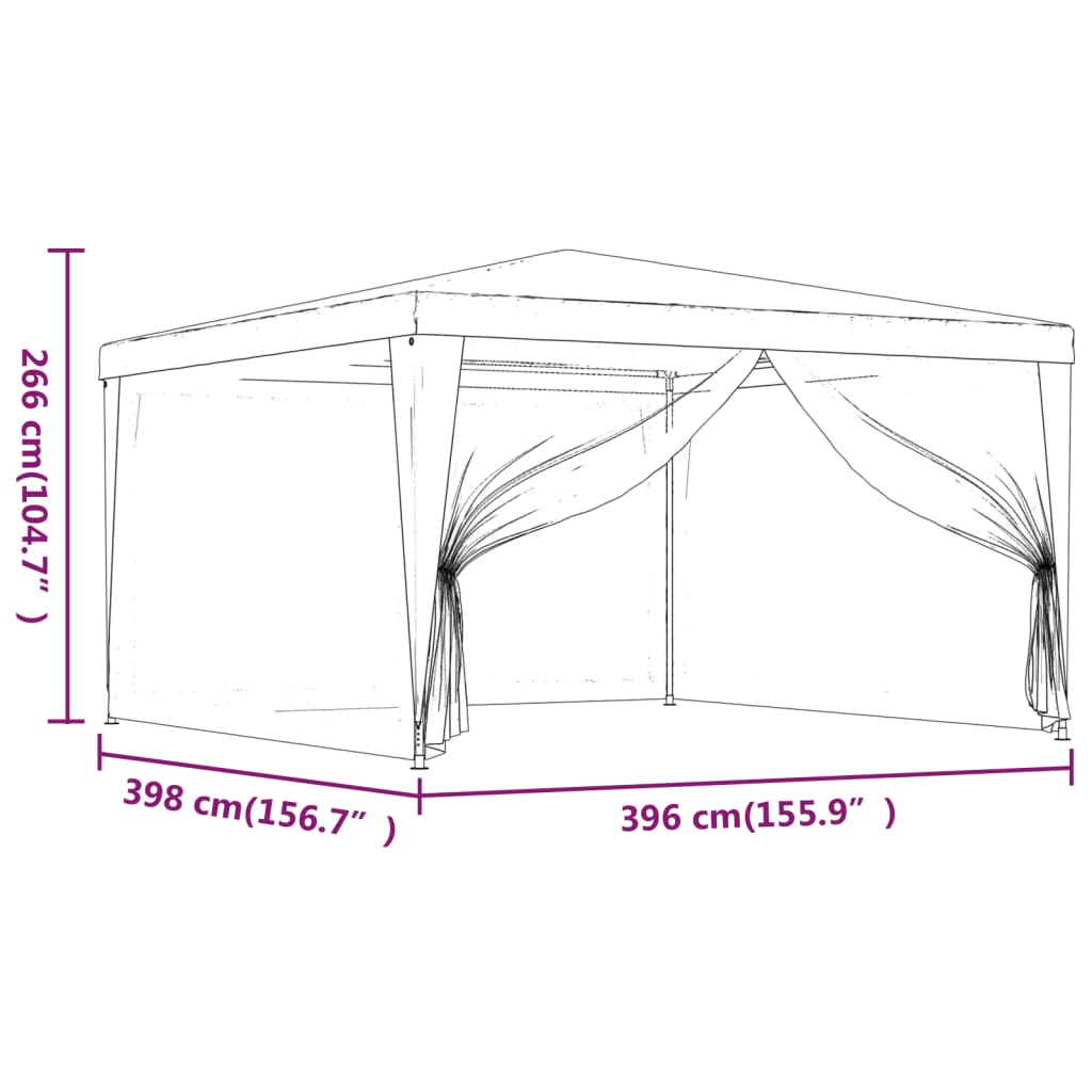 vidaXL خيمة حفلات مع 4 جدران جانبية شبكية 4×4 م أبيض