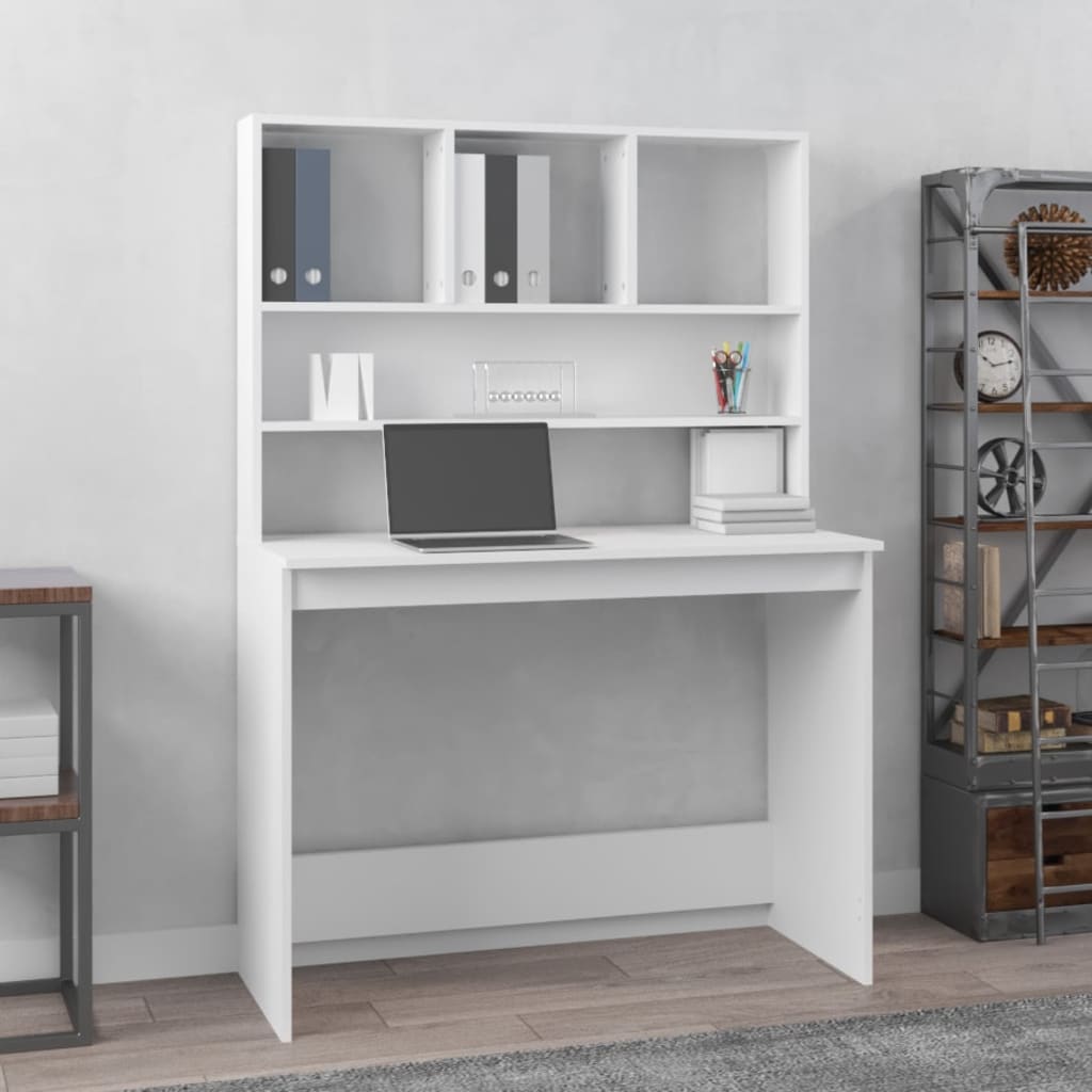 vidaXL مكتب ذو رفوف لون أبيض 102×45×148 سم خشب صناعي