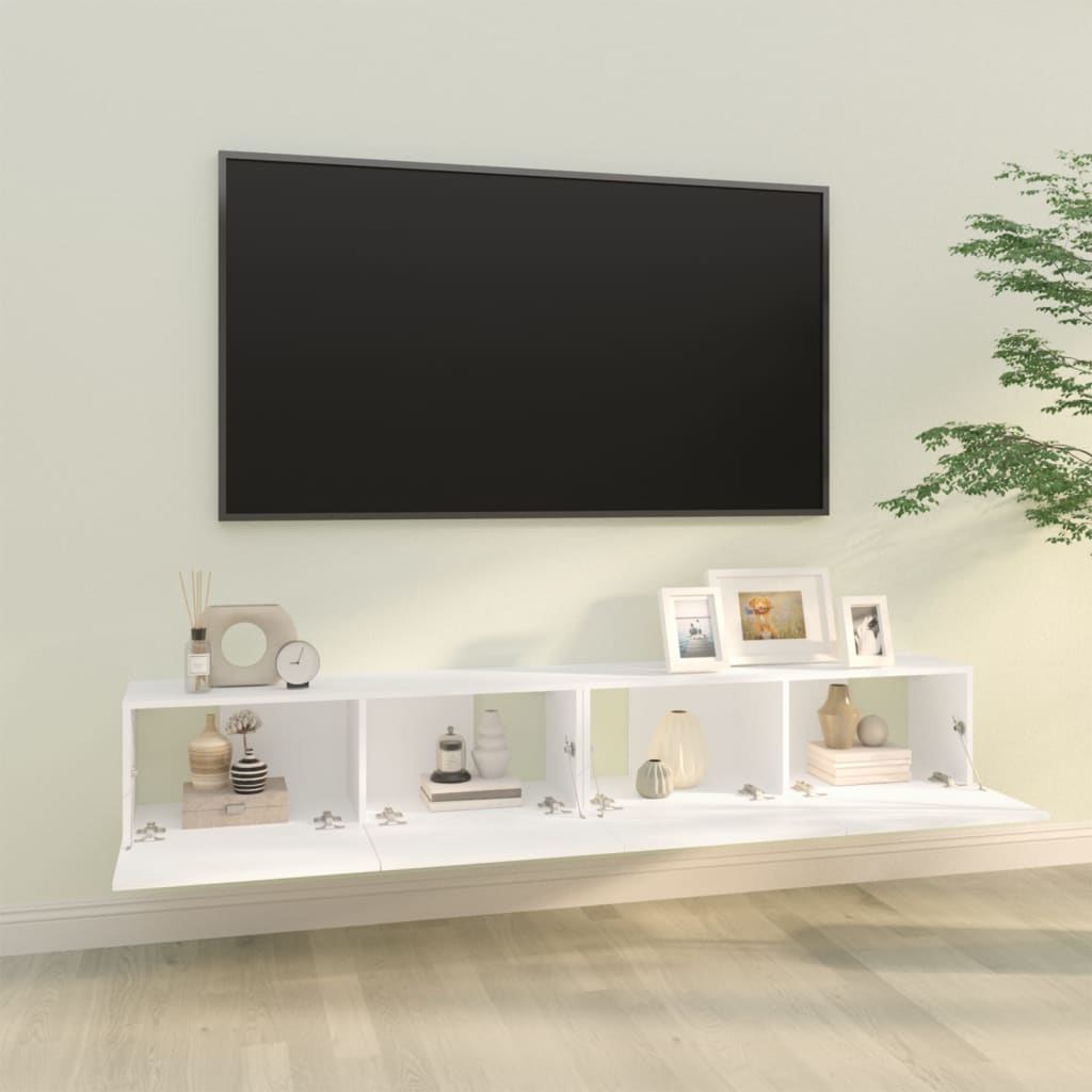 vidaXL خزائن تلفزيون حائط 2ق أبيض 30x30x100 سم خشب صناعي
