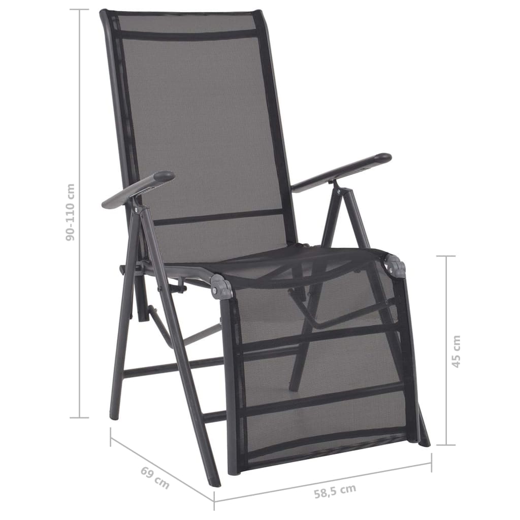 vidaXL كرسي سطح قابل للإمالة ألومنيوم وتكستلين أسود