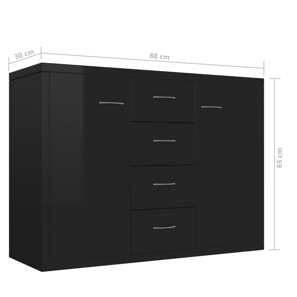 vidaXL خزانة جانبية أسود شديد اللمعان 88×30×65 سم خشب صناعي