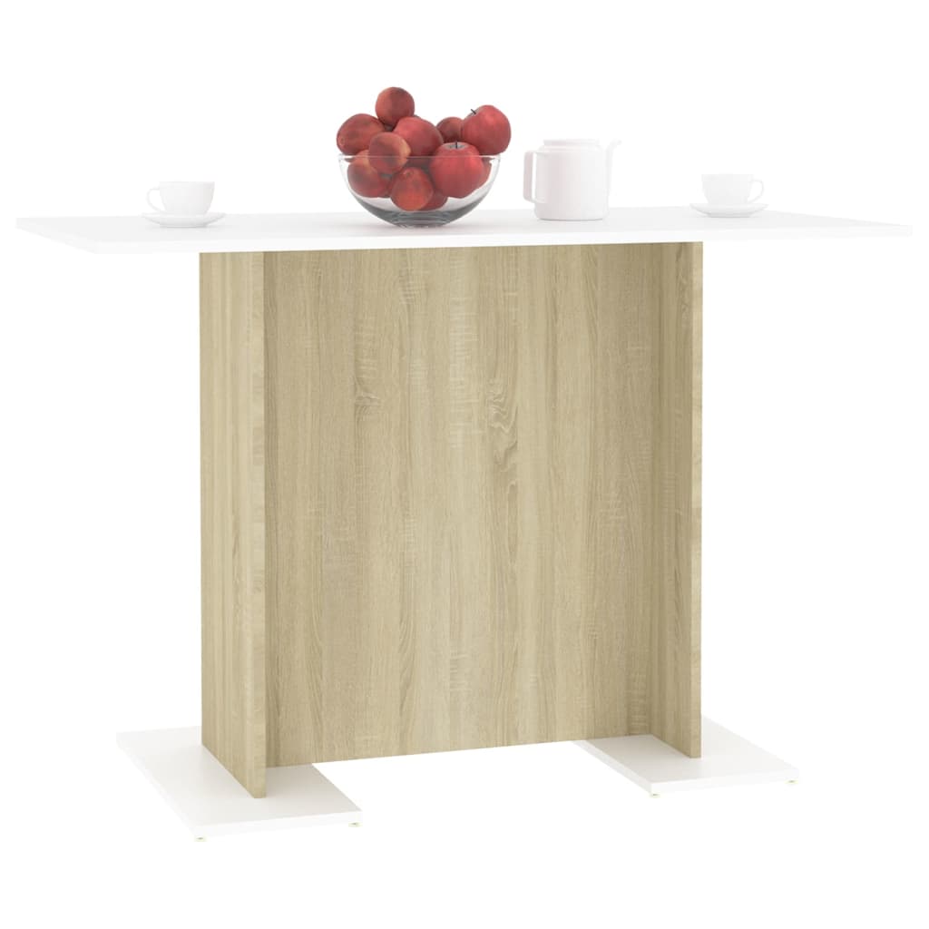 vidaXL طاولة طعام أبيض وسونوما اوك 110×60×75 سم خشب مضغوط