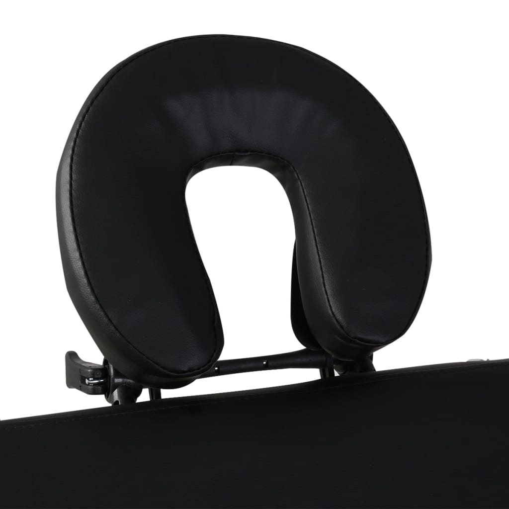 vidaXL طاولة مساج سوداء قابلة للطي 3 أقسام بإطار خشبي